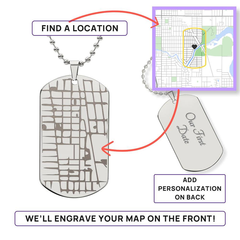 Custom Engraved Map - Dog Tag Necklace