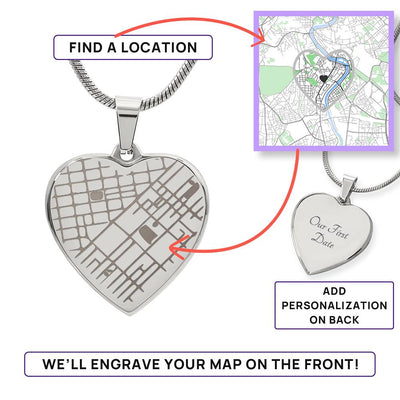 Custom Engraved Map - Heart Necklace