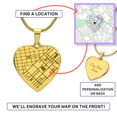 Custom Engraved Map - Heart Necklace